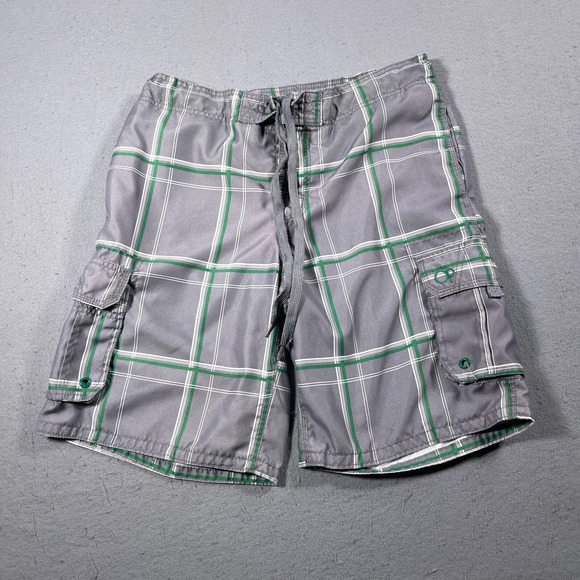 Ocean Pacific Other - Ocean Pacific Plaid Board Shorts Men Medium Grey Green Cargo Swim Trunks Vintage